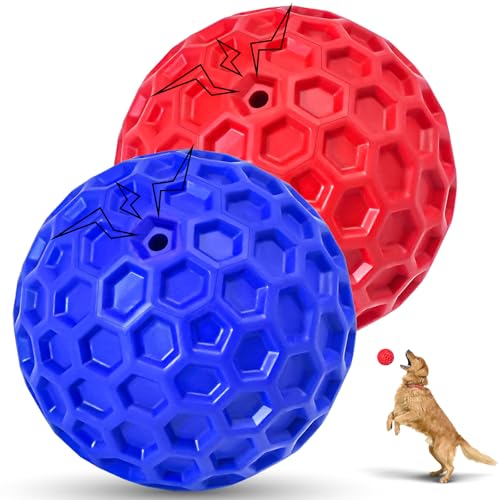 CHEODIN 2 Pack Indestructible Squeaky Dog Balls for Aggressive Chewers, Interactive Dog Toys for Teething, Relieving Anxie...