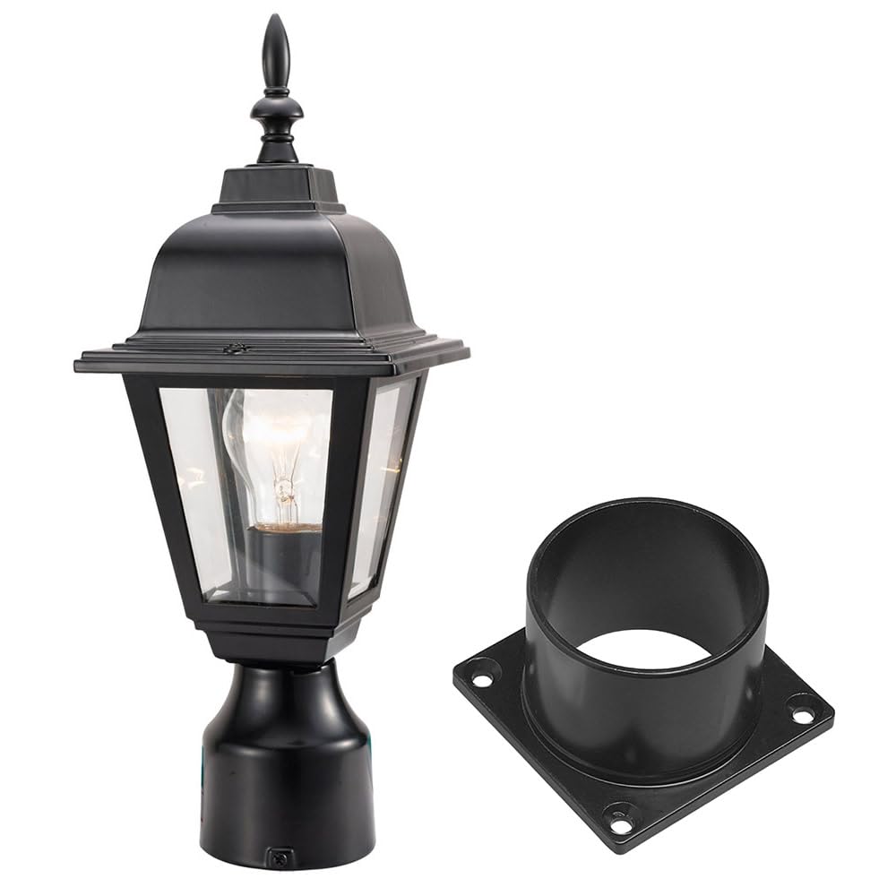 Design House Maple Street Outdoor Post Top Light With 3-Inch Pier Base Mount Fitter  Black  590307