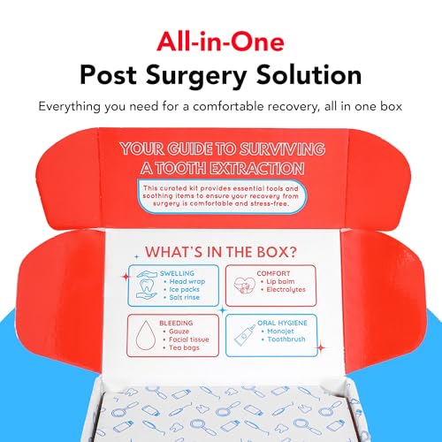 Wisdom Teeth Recovery Kit | Reusable Head Wrap with Ice Packs | Oral Irrigation Syringe, Salt Water Rinse, Gauze, Tea Bag...