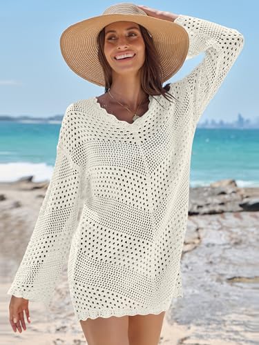 ANRABESS Swimsuit Cover Up for Women Crochet Bathing Suit Summer Swimwear V Neck Mesh Knit Dress 2026 Beach Vacation Clothes