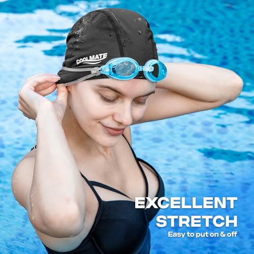 COOLMATE Fabric Swim Cap for Adult Women Men Kid, Silicone Water Resistant Layer, Cloth Swim Cap Gifts for Swimmers, Light...