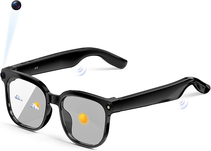 AI Smart Glasses with Camera and Audio, 8MP HD Camera Glasses for Men Women with Voice Assistant, 1080P Recording Sunglass...
