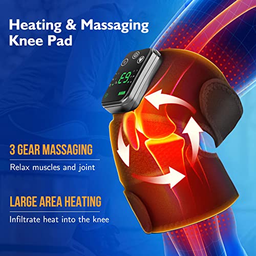 Heated Knee Massager with Heat, Cordless Knee Heating Wrap for Knee Pain Relief, FSA Eligible, 3 Heat & 3 Massage Levels, ...