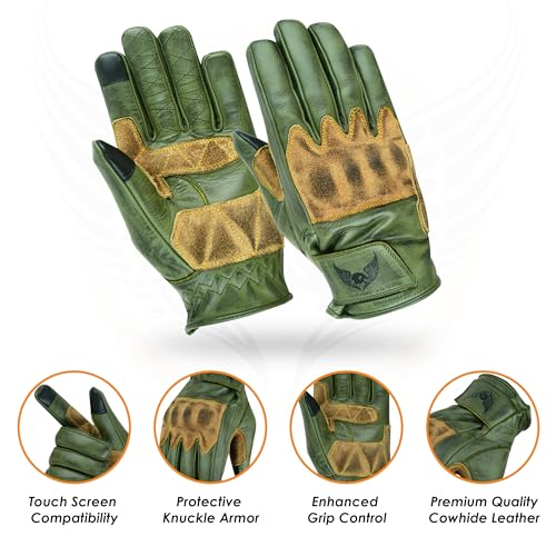 Leatherick Mens Cowhide Leather Motorcycle Gloves - Durable, Touch Screen Compatible Motorcycle Gloves with CE Certified P...
