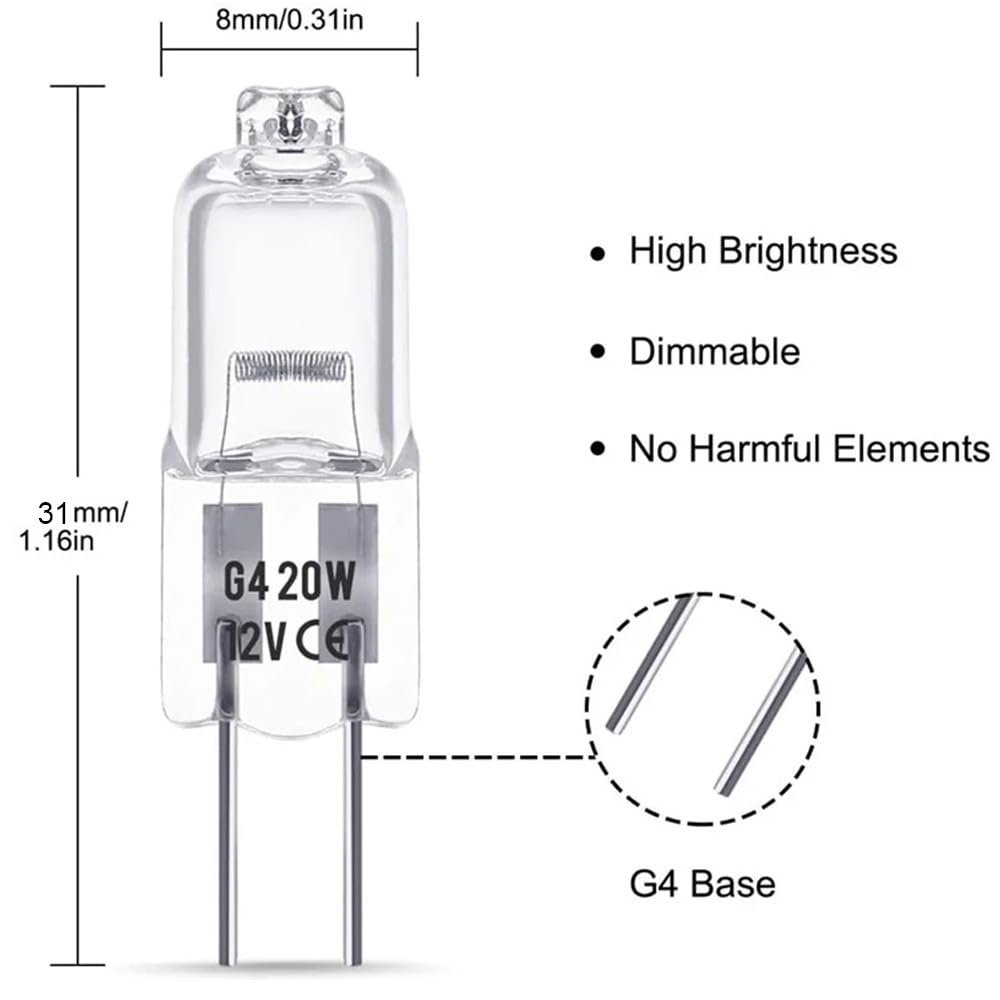 Weihong G4 Halogen Bulb 12V 20W Warm White Clear Glass Lamp For Chandeliers - 10 Pack