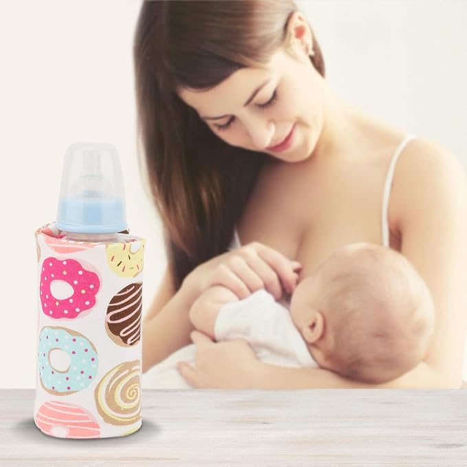 Portable Keep Bottle Warm, USB Travel Milk Heat Keeper, Baby Bottle Keep Warmer for Car Tavel, Storage Cover Insulation Thermostat(Donut, 12)