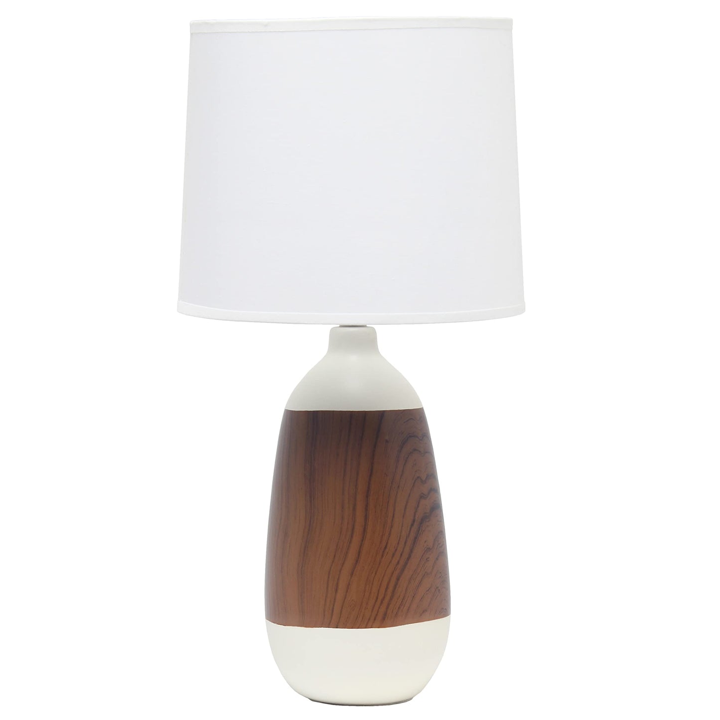 Simple Designs LT1117-OFF Ceramic Oblong Table Lamp, Dark Wood and Off White, 9.45inL x 9.45inW x 18.5inH