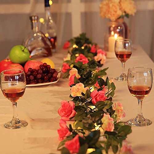 Fielegen 30 LED Rose Flower String Lights 8.2ft Artificial Flower Garland with Lights Hanging Fake Rose Flower Vine Lights...