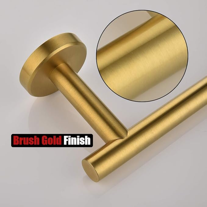 JQK Gold Toilet Paper Holder, 5 Inch Tissue Paper Dispenser, 304 Stainless Steel Thick 0.8mm Wall Mount, Brushed Brass 2 Pack, TPH100-BG-P2