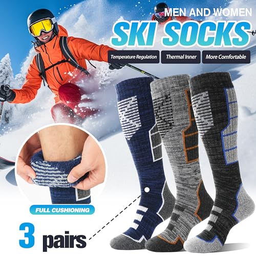 Anlisim 3 Pairs Unisex Merino Wool Ski Thermal Warm Thick Knee High Long Socks