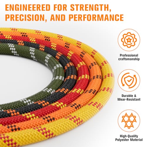 Double Braided Arborist Rigging Rope - 3/8 in X 100 ft 48 Strands Rappelling Outdoor Pulling Heavy Duty Polyester Bull Rop...