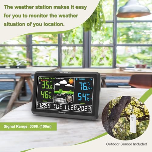 DreamSky Weather Station Indoor Outdoor Thermometer Wireless with Digital Atomic Clock for Home, Large Display with Dimme...