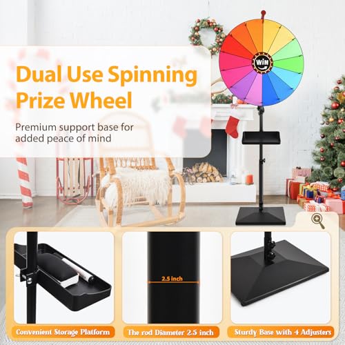 AugFir 24-inch Prize Wheel, Adjustable 32"-61" Height Desktop & Floor Stand Spinning Prize Wheel, Storable Prize Wheel Spi...