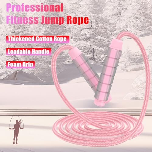 Jump Rope for Women & Men Adjustable Length Cotton Skipping Rope for Adults & Kids Workout Equipment for Weight Loss, Card...