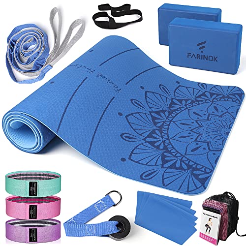 1/3 Yoga Mat Thick, Yoga Kit and Sets for Beginners Include High Density Yoga Mat with Multi-loops Yoga Strap, Yoga Block...