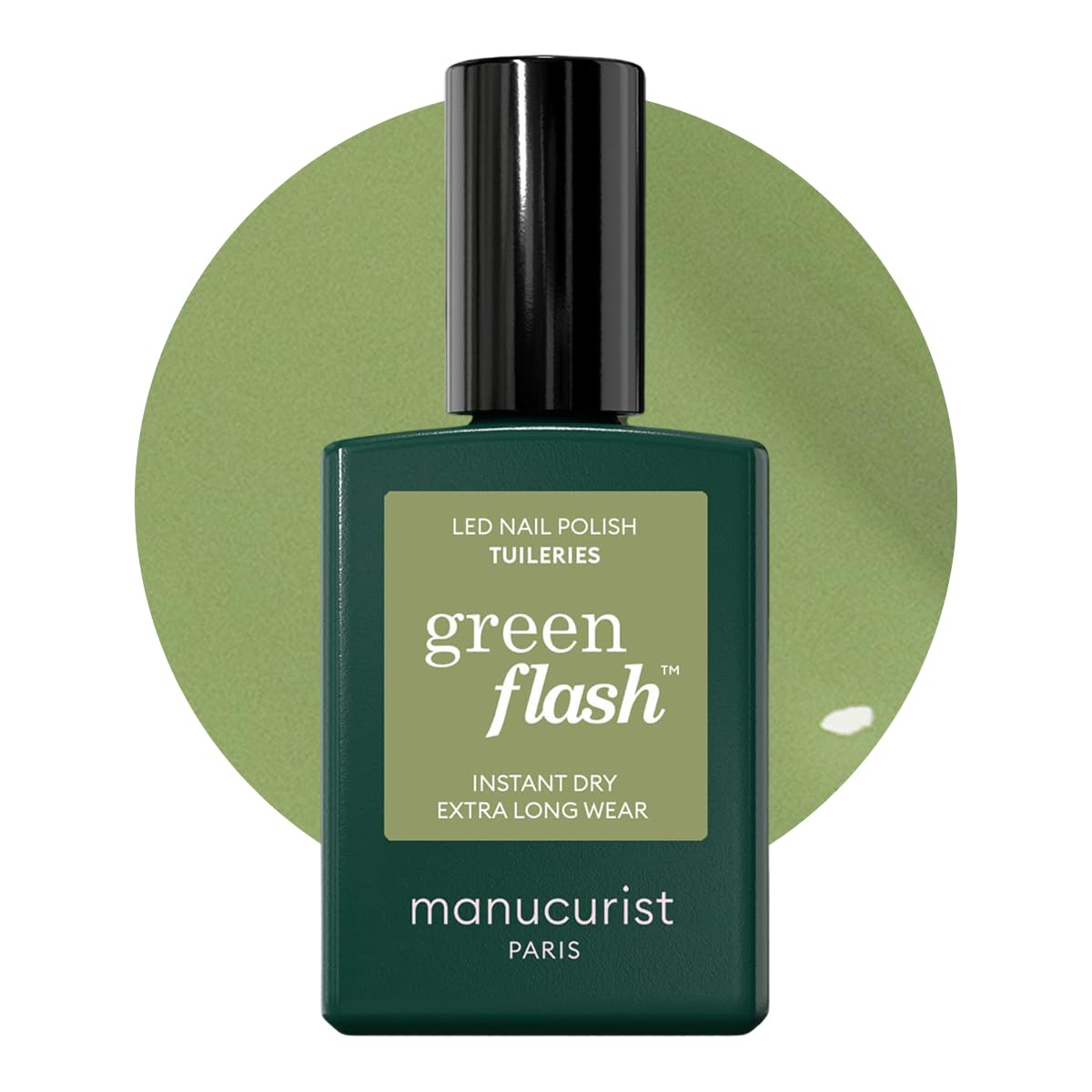 Manucurist Green Flash LED Tuileries Gel Green Nail Polish - Vegan, 12-Free, Plant-Based Gel Polish - Strengthens and Protects t