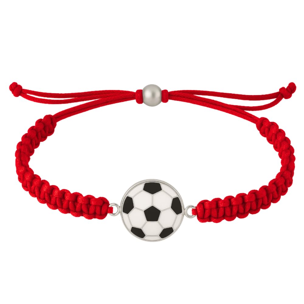 Soccer Bracelet, Soccer Jewelry, Adjustable Unisex Soccer Paracord Bracelets - Soccer Gift (Red)