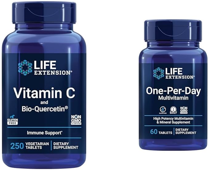 Life Extension Vitamin C & Quercetin Phytosome Plus Multivitamin with 25+ Vitamins, Minerals & Extracts - 250 Tablets, 60 Tablets