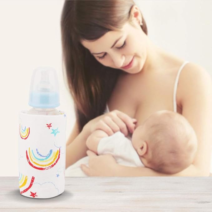 Baby Bottle Keep Warm Cover,Baby Bottle Bags Portable,USB Milk Heat Keeper,Warm Keeper Multifunction Coffee Tea Mug Beverage,Warming Bag for Indoor, Outdoor, Traveling, Driving (Rainbow)
