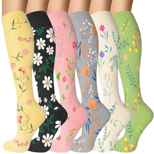 Compression Socks for Women & Men 6 Pairs,20-30mmhg Knee High Compression Socks for Running,Athletic,Travel