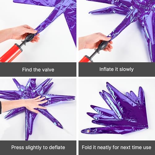 PartyWoo Dark Purple Star Balloons 110pcs Different Sizes 18 12 10 5 Inch Pack 22 Inch Purple Spike Star Explosion Foil My...