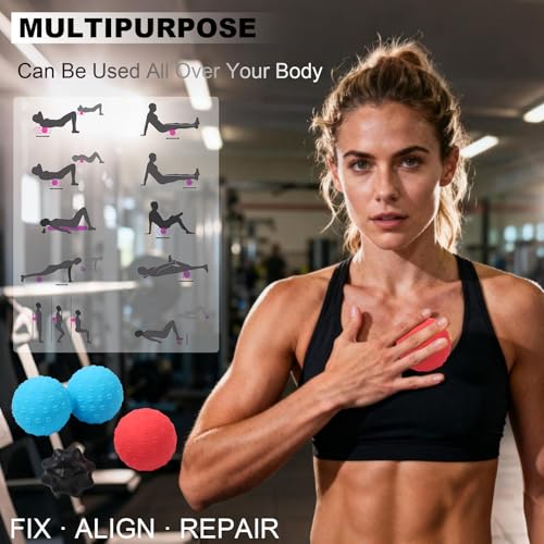 HODEMI Massage Ball Set, 3 Pieces - Spiky, Lacrosse & Peanut Roller for Muscle Knots, Myofascial Trigger Point Release, De...
