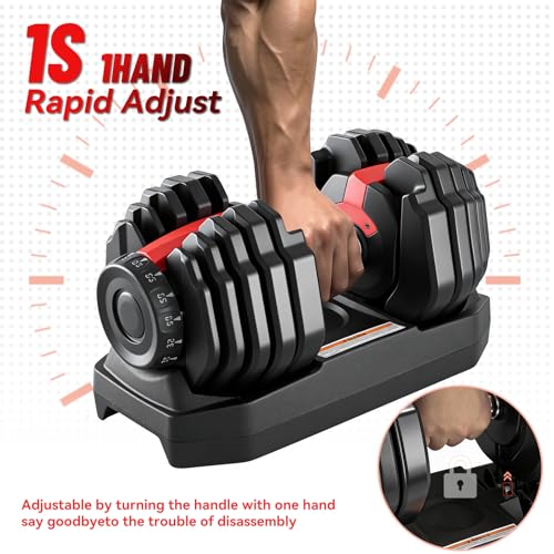 Adjustable Dumbbell 52.5LB, 2-in-1 Weight with Anti-Slip Handle, Fast Weight Adjustment for Home Gym, Strength Training fo...
