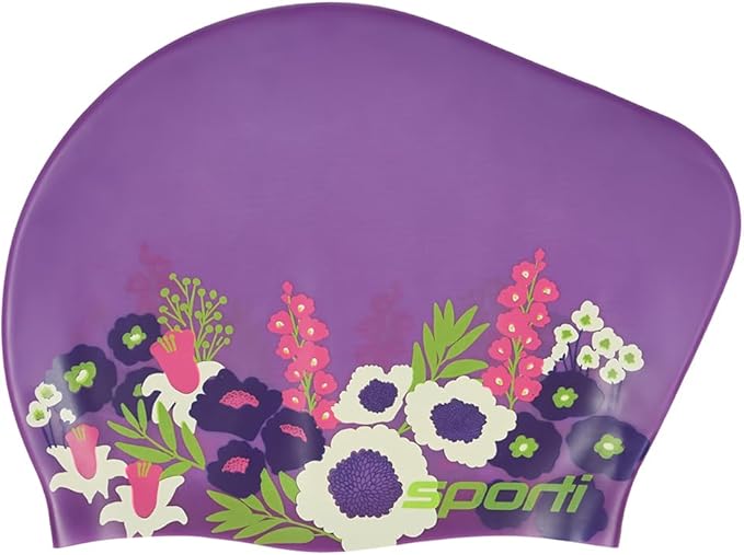 Sporti Silicone Swim Cap for Bun Long Hair Unisex Adult Protection Bathing Cap Anti-Slip Interior Grip, H 7.5" Opening 8.25"