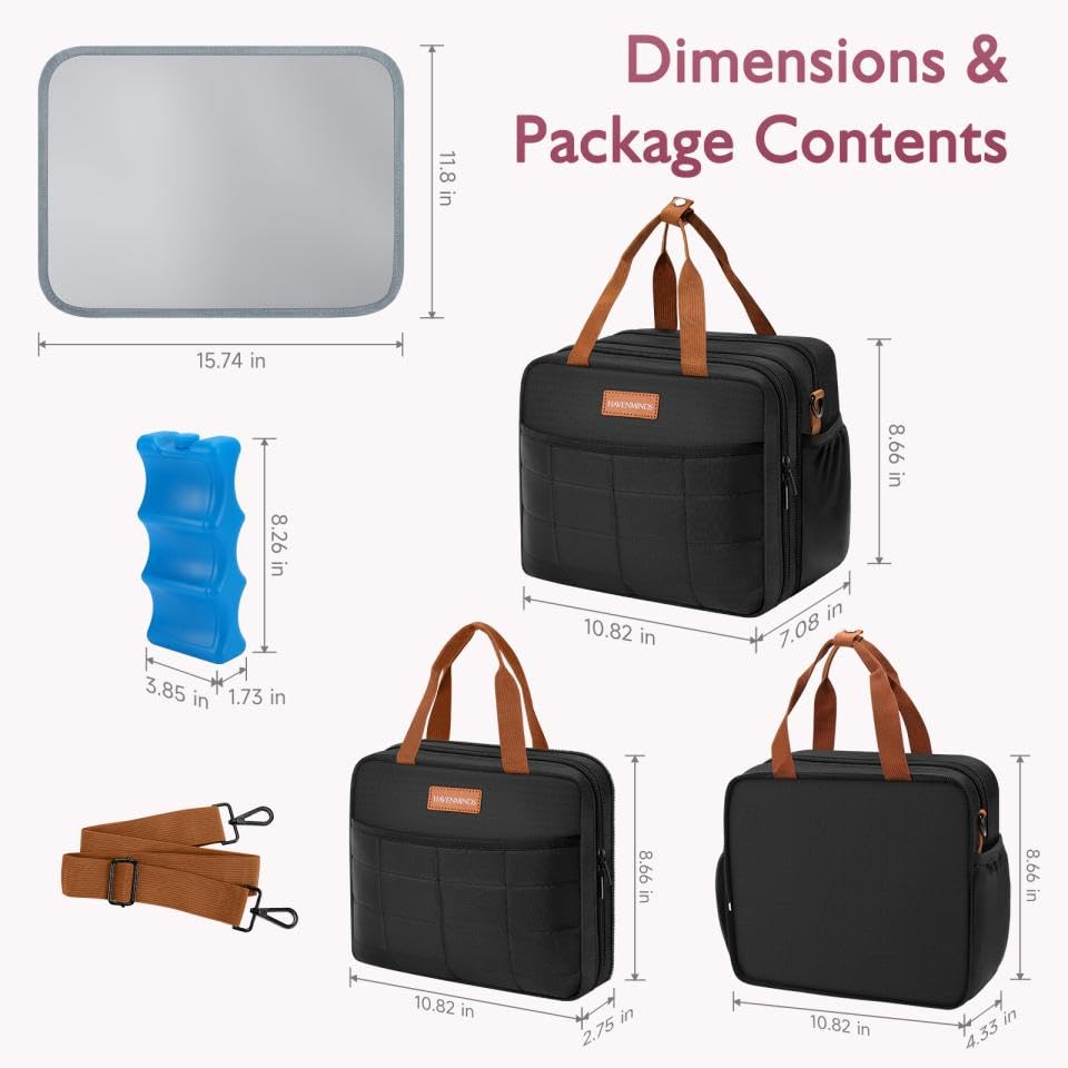 HavenMinds Detachable Breast Milk Cooler Travel Bag with Ice Pack, Double Layer Breast Pump Bag Compatible for Wearable Breast Pump, Portable Breastmilk Cooler Bag & Carrying Case with Waterproof Mat