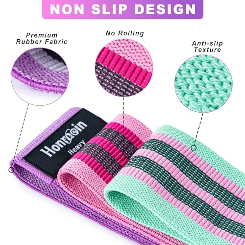 Honmein Resistance Bands for Working Out, 3 Levels Exercise Bands Workout Bands Set for Women Men, Hip Legs Booty Bands fo...