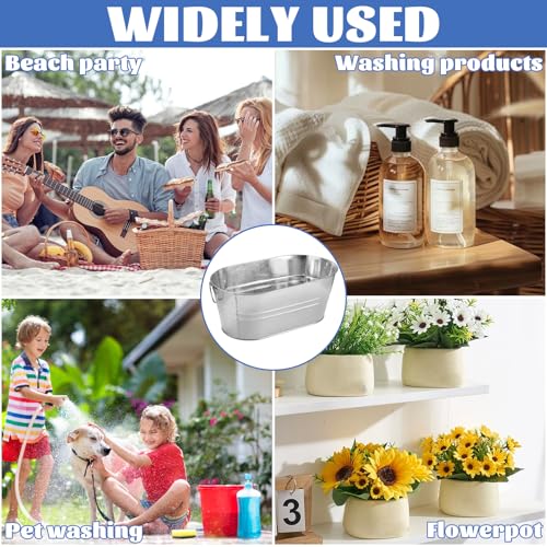 LOPYXBR 2 PCS Galvanized Bucket 4 Gallon Ice Buckets for Parties with Carry Handles Stainless Steel Beverage Tub for Parti...