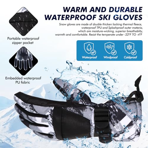 Pnosnesy Ski Gloves, Warmest Waterproof and Breathable Snow Gloves for Cold Weather, Fits Both Men & Women,for Parent Chil...
