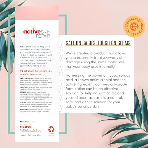 Active Skin Repair Natural, Non-Toxic, No Sting Baby Spray First Aid Safe For Use on Diaper Rash, Baby Acne, Eczema, Cuts,...