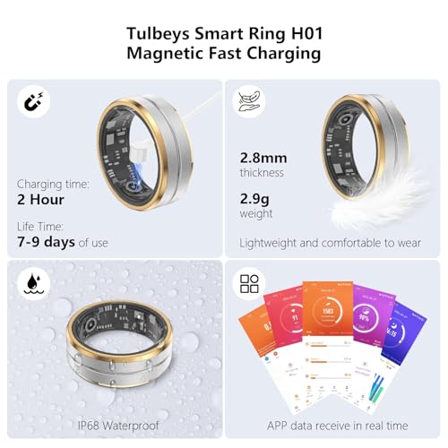 GenXenon Fitness Tracker Smart Ring,Step Counter,Heart Rate Blood Oxygen Sleep Tracker Health Ring, 6ATM Waterproof Long B...