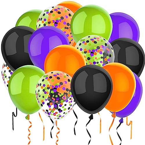 PheiLa 50 Pcs 12 Inch Halloween Balloons Orange Black Purple Green Confetti Balloons for Halloween Trick or Treat Party Sp...