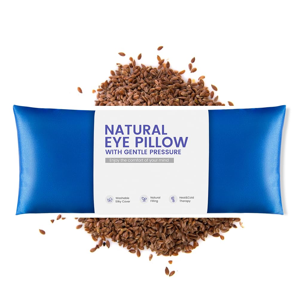 MEISENHOME Eye Pillow for Yoga, Relaxation, Sleeping, Microwavable Weighted Eye Mask Heated for Meditation, Dry Eyes, Moist Heat Hot & Cold Eye Compress with Aromatherapy, No Scent (Blue)