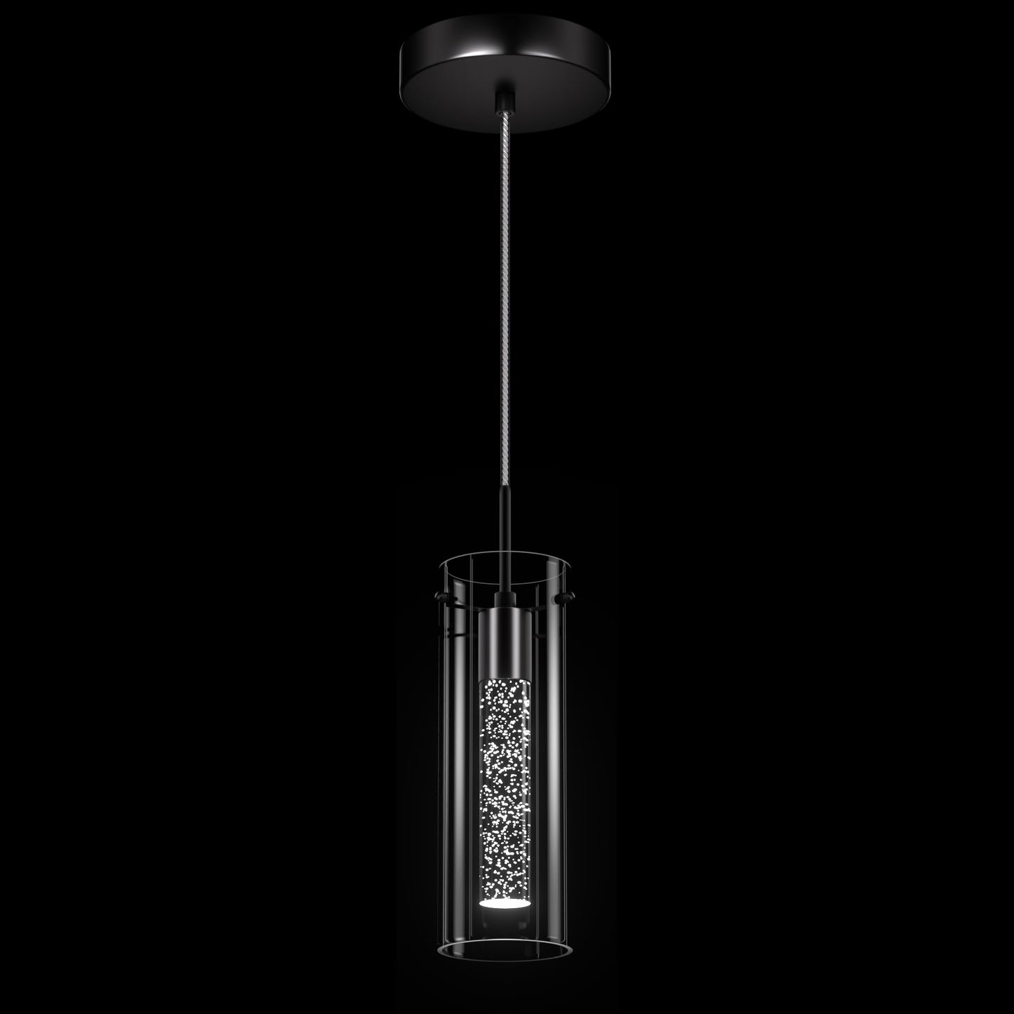 Esfos Pendant Ceiling Light Fixture, 1-Light Modern Glass Hanging Light for Kitchen Island, Black-Cold, Model L05, 1 Pack