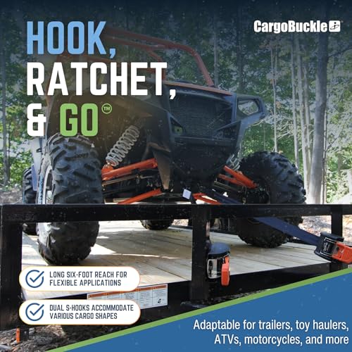 CargoBuckle G3 Bolt On Retractable Ratchet Straps Heavy Duty, 3,500 lbs Break Strength, 2-Inch x 6-Feet Automotive Tie-Dow...