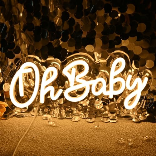 SYLHOME Oh Baby Led Neon Light Sign Nursery Bedroom Wall Decor Sign Baby Shower Kids Birthday Christmas Party Backdrop Dec...