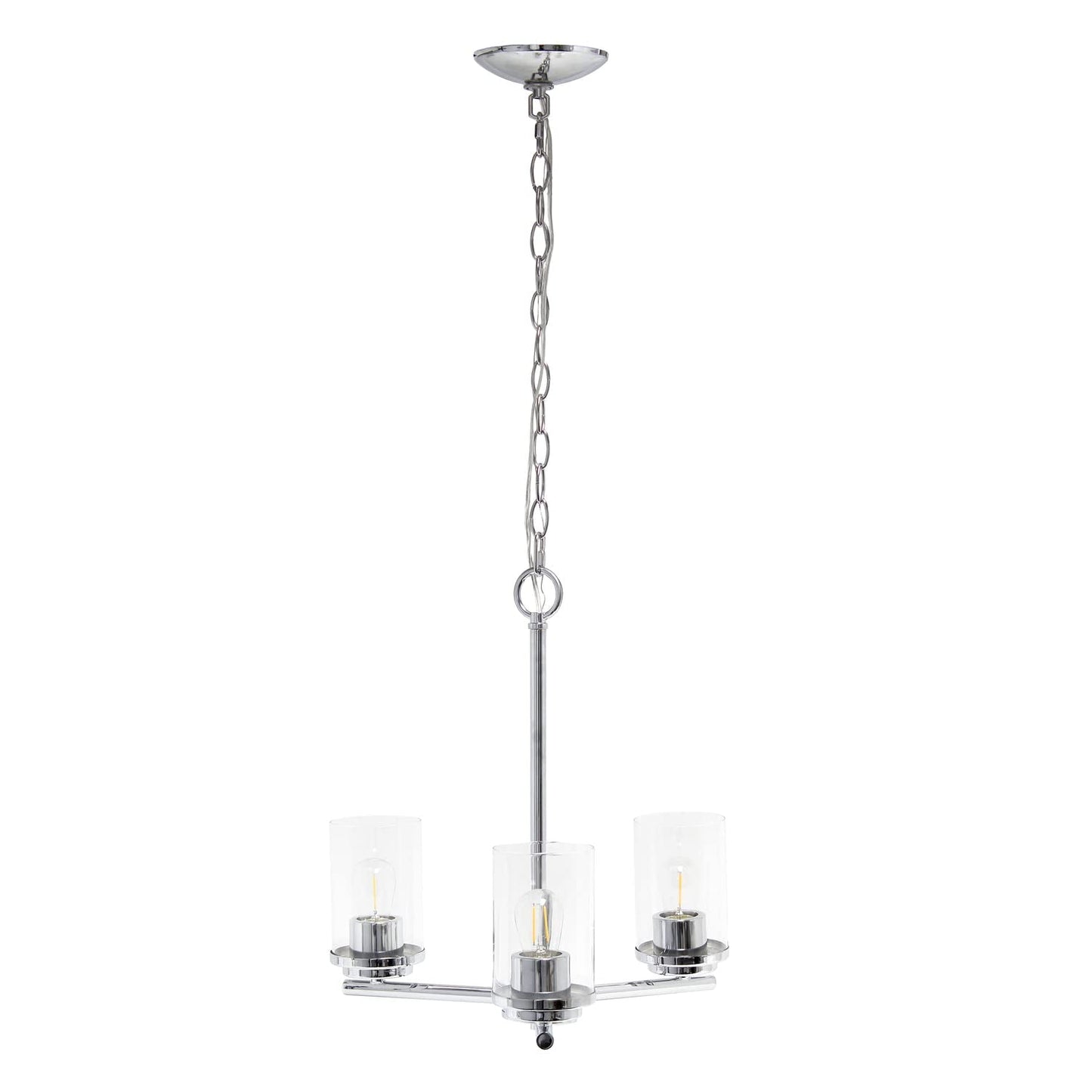 Elegant Designs PT1018-CHR 15in 3-Light Pendant Chandelier, Chrome, Glass, Modern Industrial for Kitchen, Foyer, Living Room