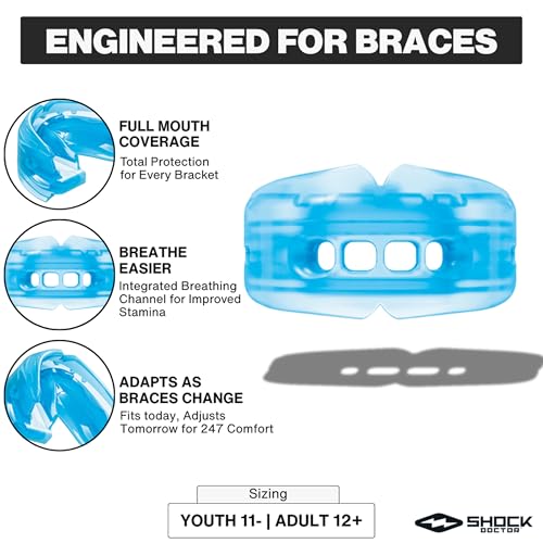 Double Braces Strapless Mouth Guard, Blue, Adult