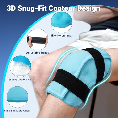 Comfytemp 3D Knee Ice Pack Wrap for Injury Reusable Gel, Knee Cold Pad Brace Physical Therapy for Meniscus Tear, Leg Pain,...