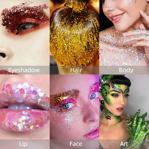 Body Glitter Stick, Perfect Holographic Sequins Christmas Face and Hair Glitter Makeup Neon Outfit Rave Festival Party Acc...