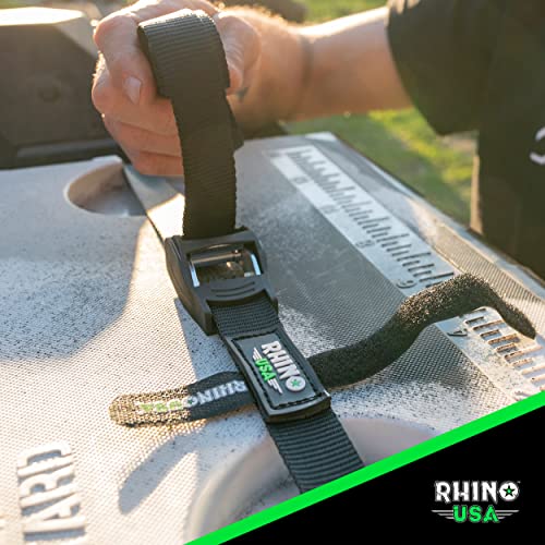 Rhino USA Lashing Straps Cargo Tie Downs (4PK) - 1,320lb lab Inspected Max Break Strength, Includes (4) Heavy Duty 1in x 1...