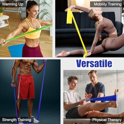 Kiemeu Flat Resistance Bands for Physical Therapy and Rehab, Pilates, Yoga, Latex Elastic Workout Bands Resistance for Wom...
