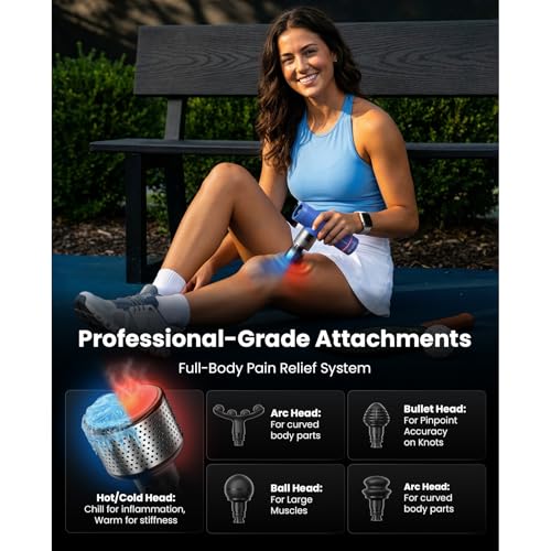 BOB AND BRAD A7 Pro Massage Gun with Heat & Cold Therapy for Back Pain & Recovery - 11mm Deep Tissue, Portable Quiet Handh...