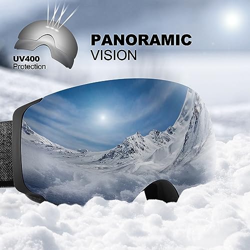 Odoland Magnetic Interchangeable Ski Goggles with 2 Lens, Large Spherical Frameless Snow Snowboard Goggles for Men Women