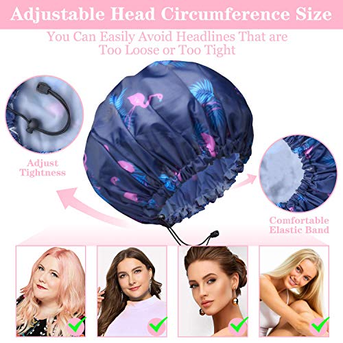 3 Pack Extra Large Double Layer Adjustable Shower Caps for Women, Waterproof Exterior & EVA Lining, Oversized Design for A...