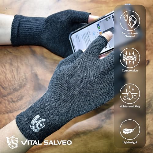 VITAL SALVEO Fingerless Recovery Gloves Stretchy Hands Office Unisex Half Finger Typing Texting Circulation Gloves (Pair)