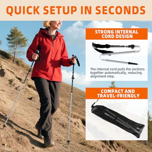 Collapsible Trekking Poles for Hiking - Lightweight Foldable Hiking Poles, 2 Pack Adjustable Aluminum Walking Sticks with ...